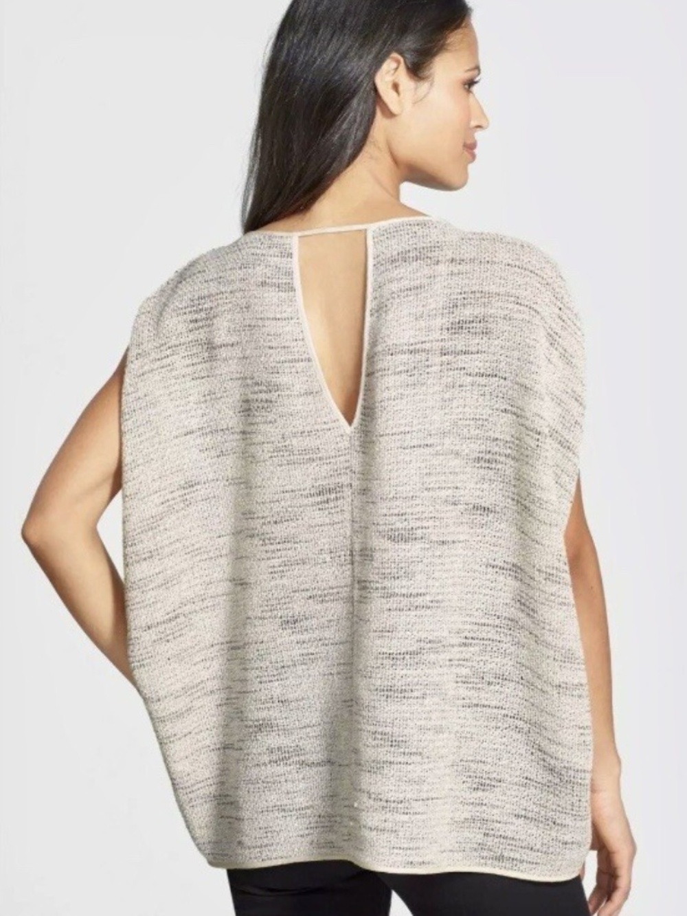 EILEEN FISHER S Bone Floating Mesh Weave Ballet Neck Knit Blouse Slub